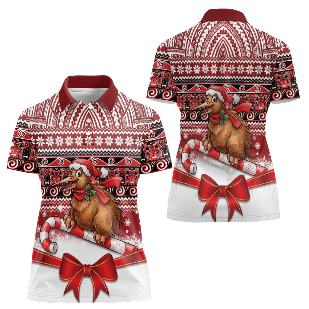New Zealand Kiwi Bird Christmas Women Polo Shirt Maori Inspired Knitted Patterns