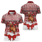 New Zealand Kiwi Bird Christmas Women Polo Shirt Maori Inspired Knitted Patterns