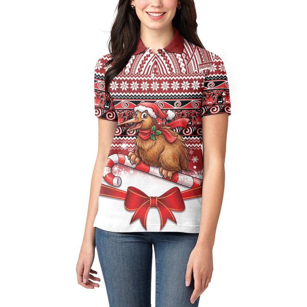New Zealand Kiwi Bird Christmas Women Polo Shirt Maori Inspired Knitted Patterns