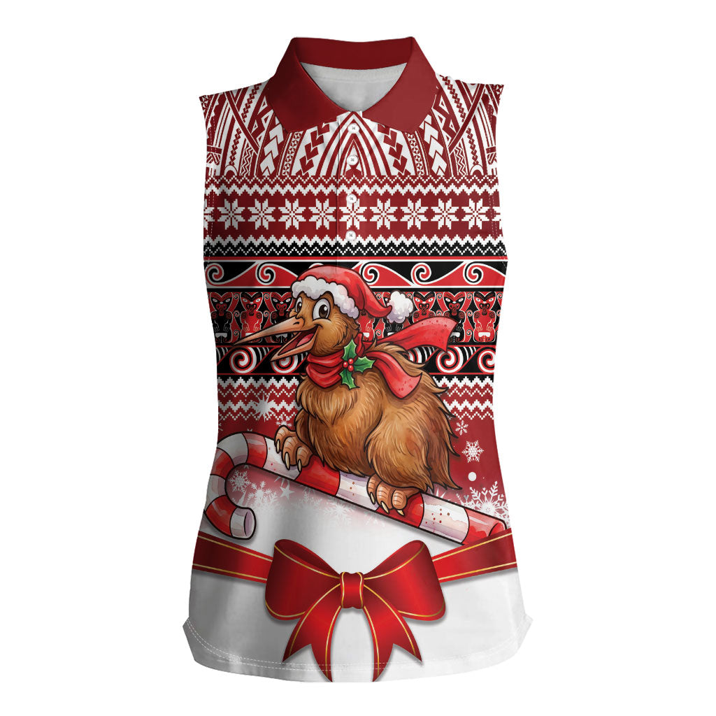 New Zealand Kiwi Bird Christmas Women Sleeveless Polo Shirt Maori Inspired Knitted Patterns