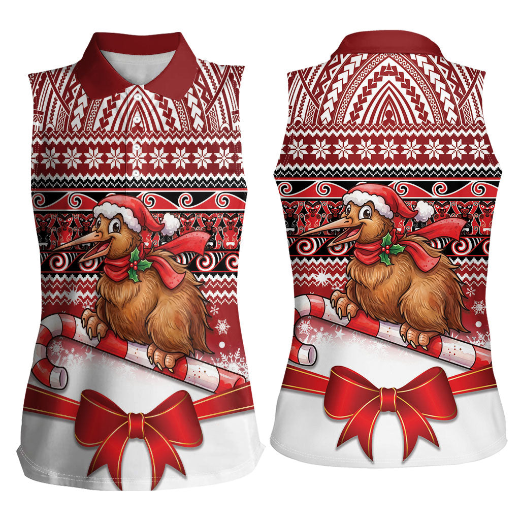 New Zealand Kiwi Bird Christmas Women Sleeveless Polo Shirt Maori Inspired Knitted Patterns