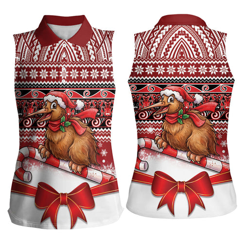 New Zealand Kiwi Bird Christmas Women Sleeveless Polo Shirt Maori Inspired Knitted Patterns