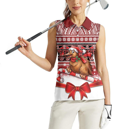 New Zealand Kiwi Bird Christmas Women Sleeveless Polo Shirt Maori Inspired Knitted Patterns