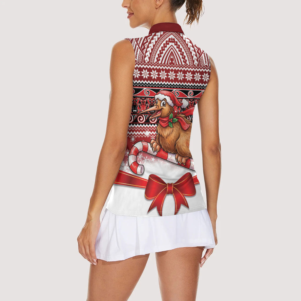 New Zealand Kiwi Bird Christmas Women Sleeveless Polo Shirt Maori Inspired Knitted Patterns