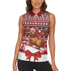 New Zealand Kiwi Bird Christmas Women Sleeveless Polo Shirt Maori Inspired Knitted Patterns
