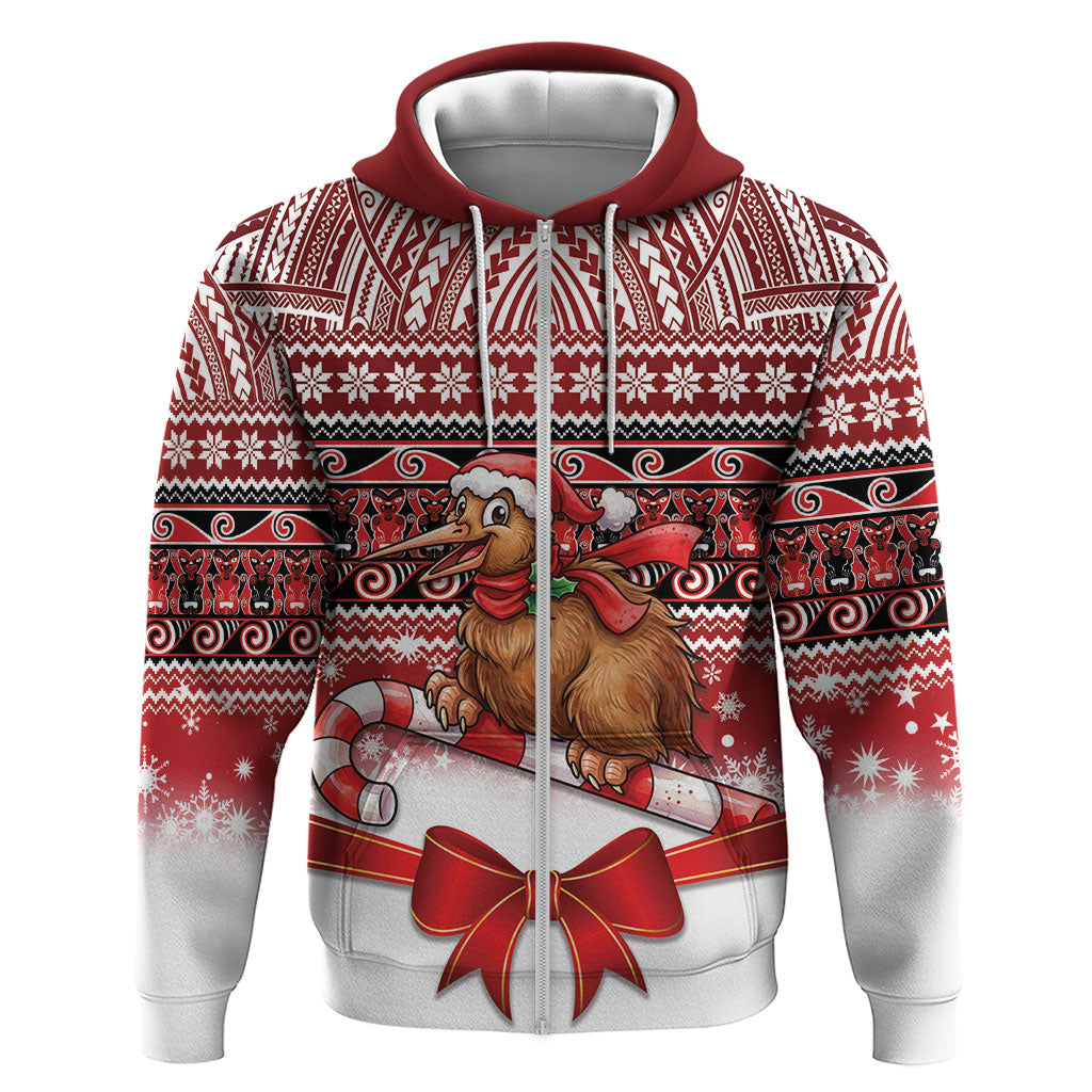 New Zealand Kiwi Bird Christmas Zip Hoodie Maori Inspired Knitted Patterns