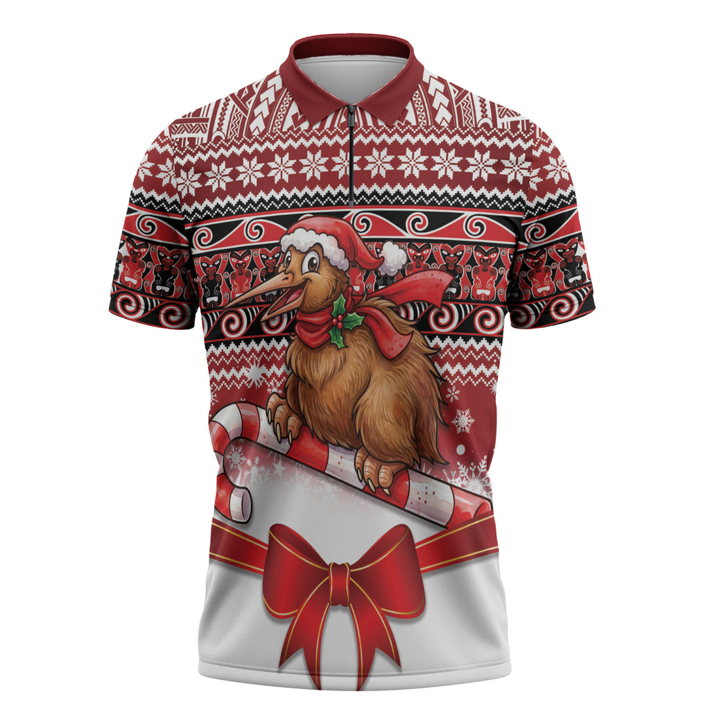 New Zealand Kiwi Bird Christmas Zipper Polo Shirt Maori Inspired Knitted Patterns