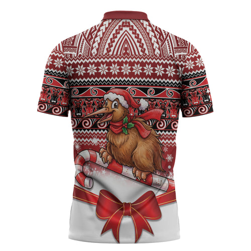 New Zealand Kiwi Bird Christmas Zipper Polo Shirt Maori Inspired Knitted Patterns