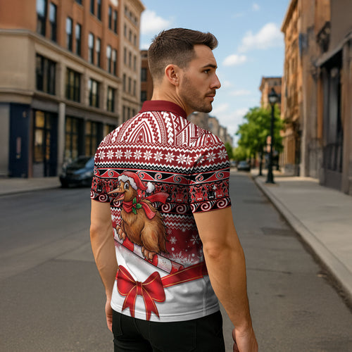 New Zealand Kiwi Bird Christmas Zipper Polo Shirt Maori Inspired Knitted Patterns