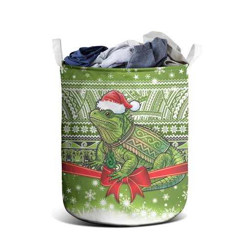New Zealand Tuatara Christmas Laundry Basket Maori Inspired Knitted Patterns