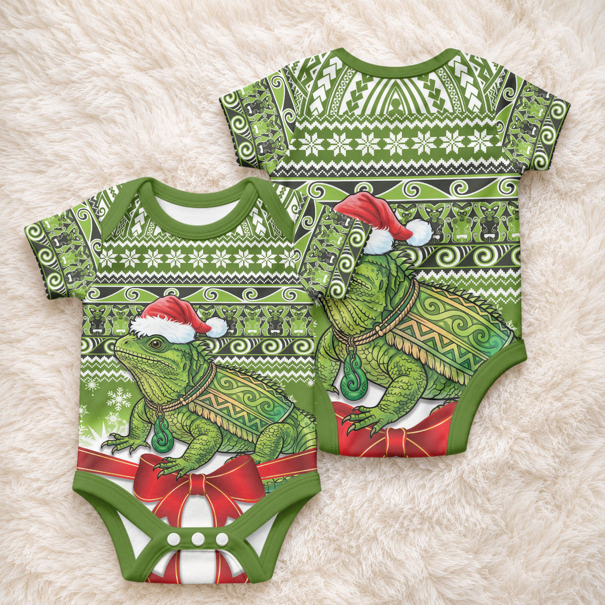 New Zealand Tuatara Christmas Baby Onesie Maori Inspired Knitted Patterns