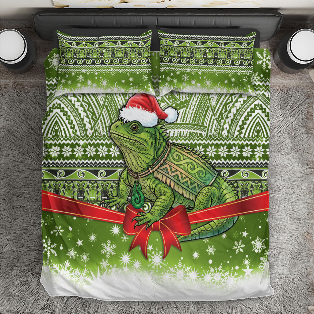 New Zealand Tuatara Christmas Bedding Set Maori Inspired Knitted Patterns