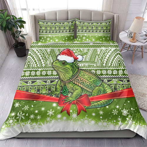 New Zealand Tuatara Christmas Bedding Set Maori Inspired Knitted Patterns
