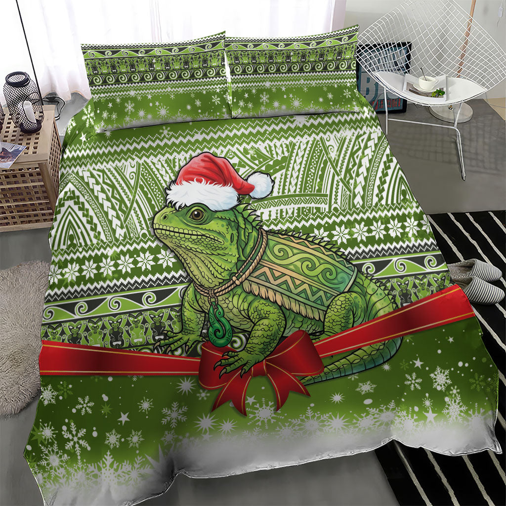 New Zealand Tuatara Christmas Bedding Set Maori Inspired Knitted Patterns