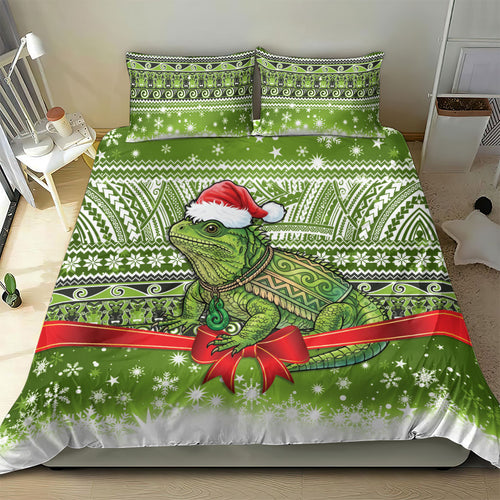 New Zealand Tuatara Christmas Bedding Set Maori Inspired Knitted Patterns