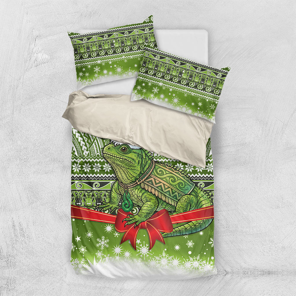 New Zealand Tuatara Christmas Bedding Set Maori Inspired Knitted Patterns