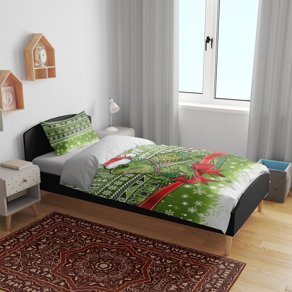 New Zealand Tuatara Christmas Bedding Set Maori Inspired Knitted Patterns