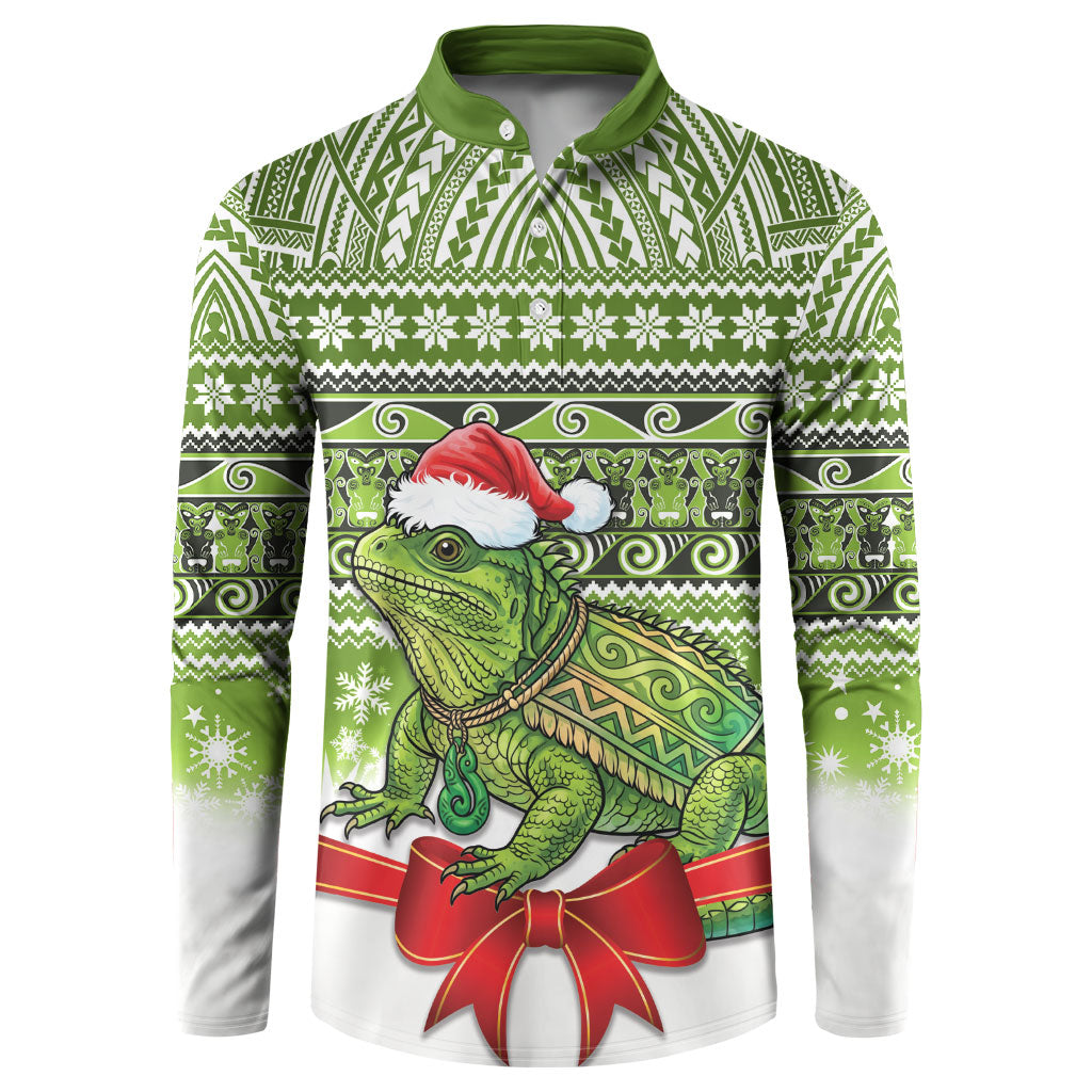 New Zealand Tuatara Christmas Button Sweatshirt Maori Inspired Knitted Patterns