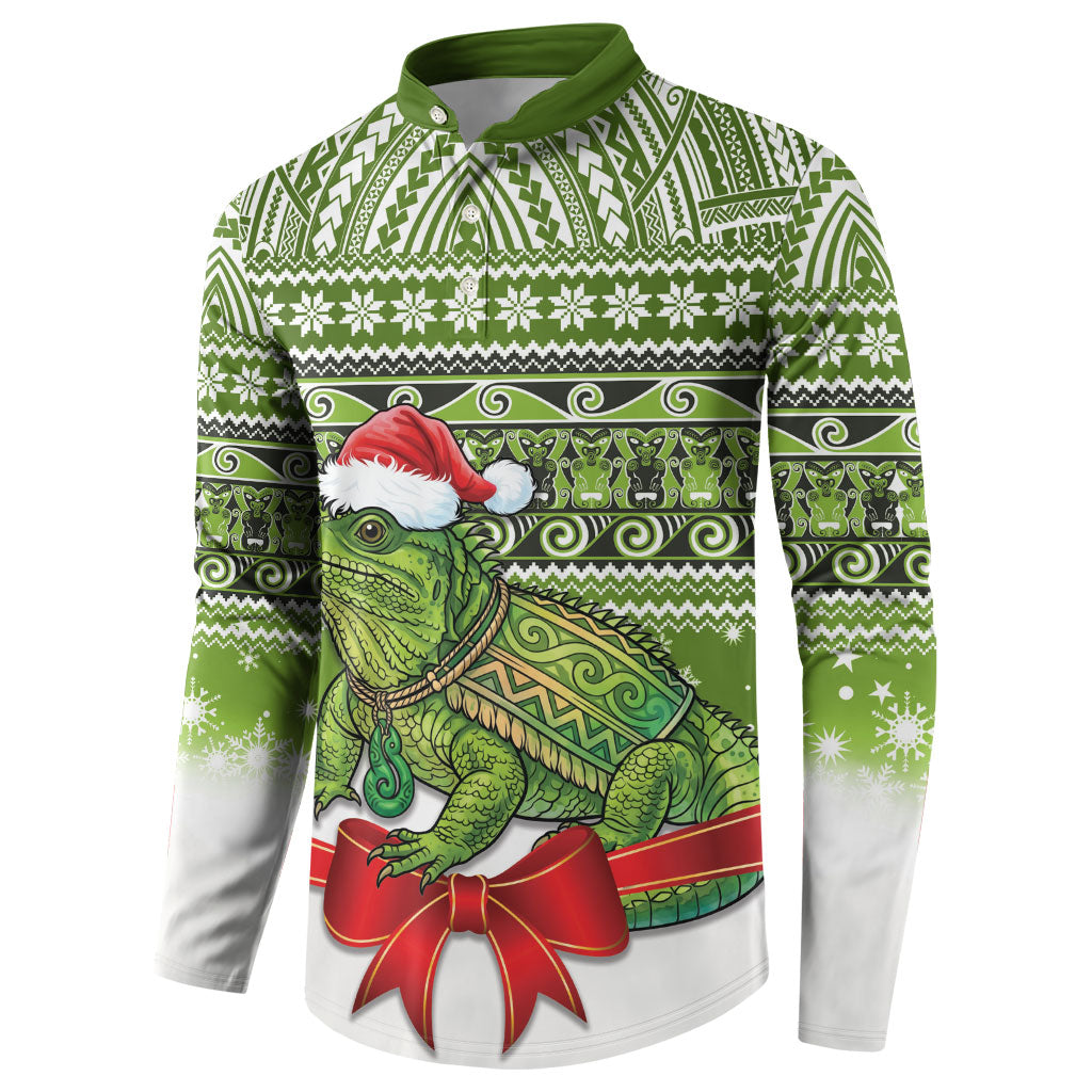 New Zealand Tuatara Christmas Button Sweatshirt Maori Inspired Knitted Patterns