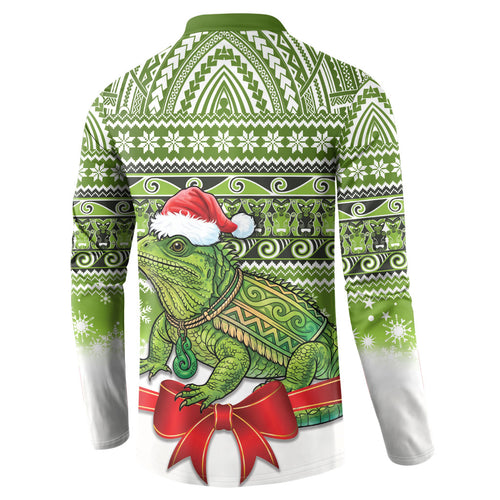 New Zealand Tuatara Christmas Button Sweatshirt Maori Inspired Knitted Patterns