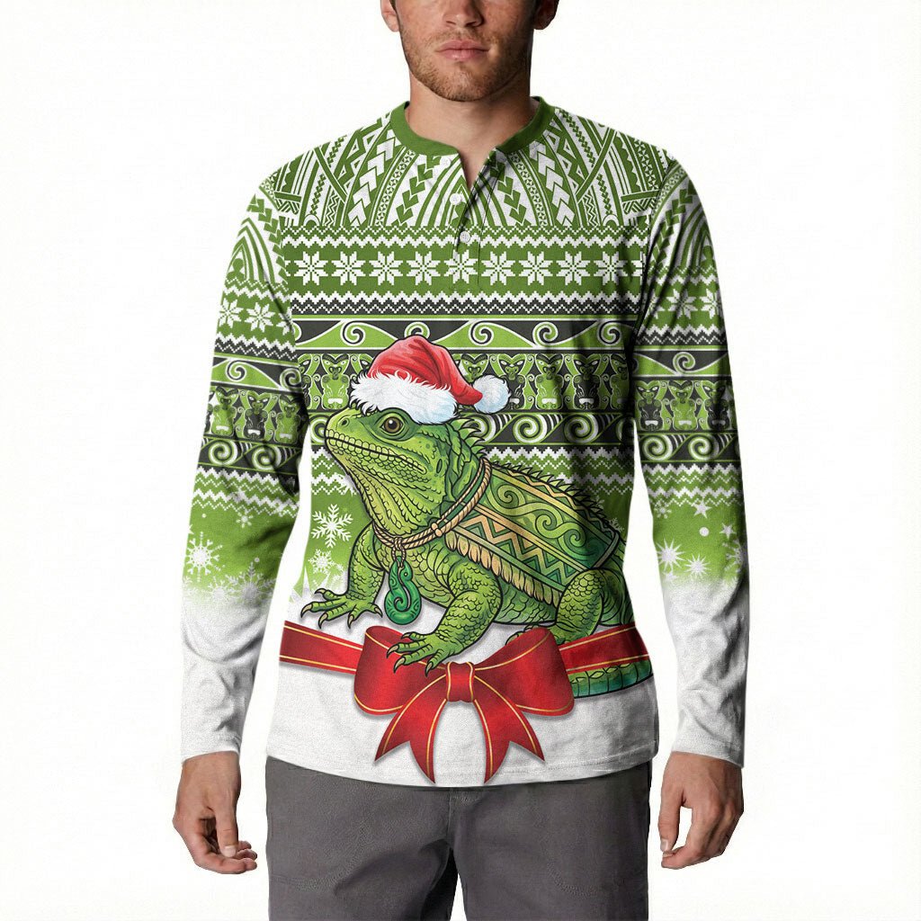 New Zealand Tuatara Christmas Button Sweatshirt Maori Inspired Knitted Patterns
