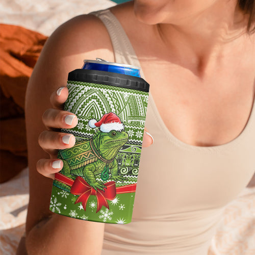 New Zealand Tuatara Christmas 4 in 1 Can Cooler Tumbler Maori Inspired Knitted Patterns