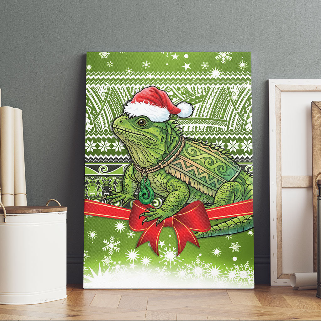 New Zealand Tuatara Christmas Canvas Wall Art Maori Inspired Knitted Patterns