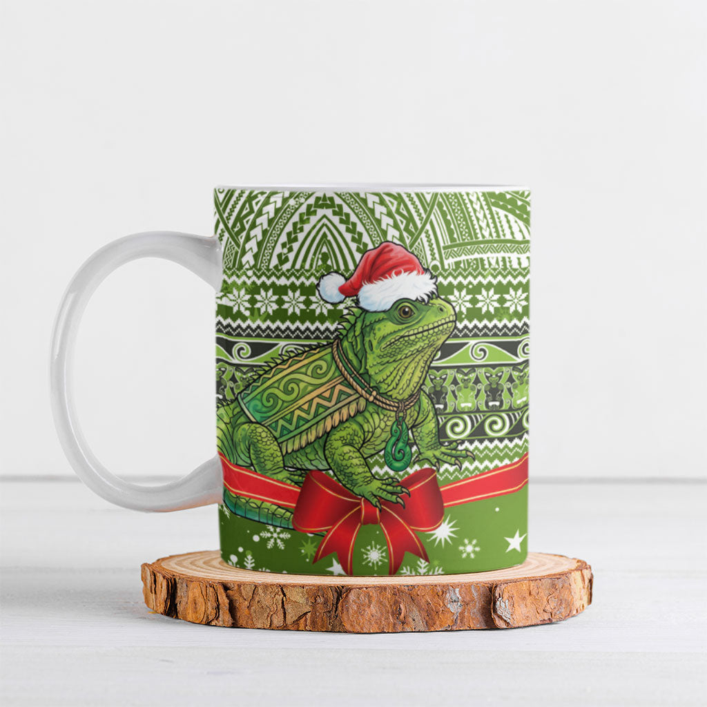 New Zealand Tuatara Christmas Ceramic Mug Maori Inspired Knitted Patterns