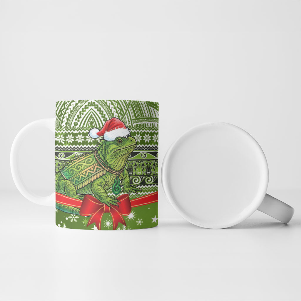 New Zealand Tuatara Christmas Ceramic Mug Maori Inspired Knitted Patterns
