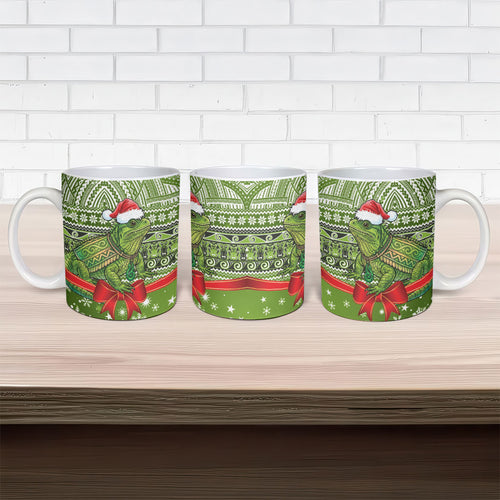 New Zealand Tuatara Christmas Ceramic Mug Maori Inspired Knitted Patterns