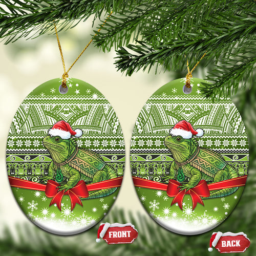 New Zealand Tuatara Christmas Ceramic Ornament Maori Inspired Knitted Patterns