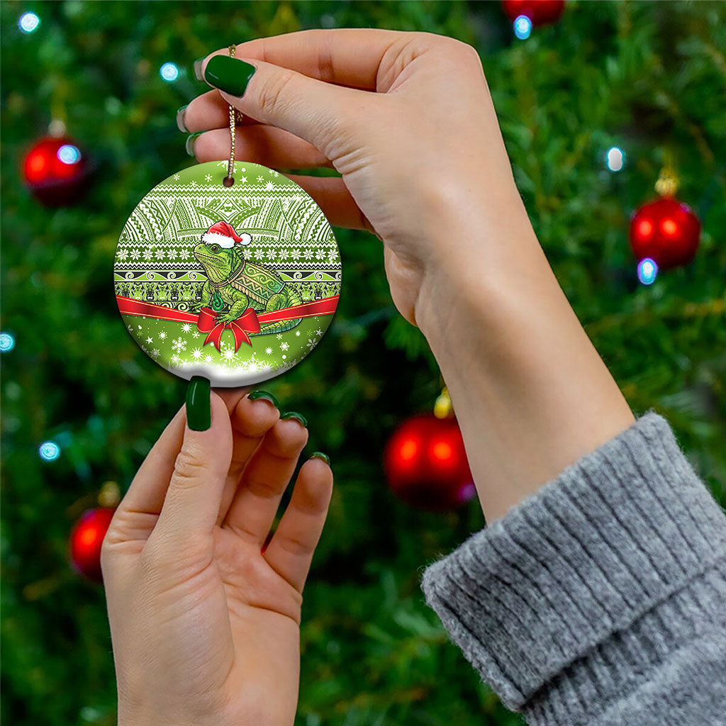 New Zealand Tuatara Christmas Ceramic Ornament Maori Inspired Knitted Patterns