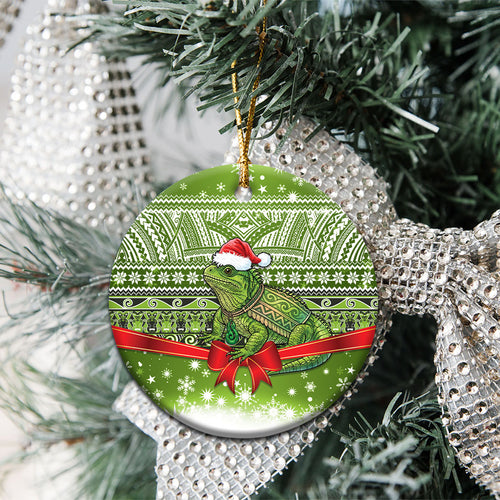 New Zealand Tuatara Christmas Ceramic Ornament Maori Inspired Knitted Patterns