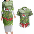 New Zealand Tuatara Christmas Couples Matching Long Sleeve Bodycon Dress and Hawaiian Shirt Maori Inspired Knitted Patterns