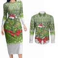 New Zealand Tuatara Christmas Couples Matching Long Sleeve Bodycon Dress and Long Sleeve Button Shirt Maori Inspired Knitted Patterns