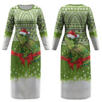 New Zealand Tuatara Christmas Couples Matching Long Sleeve Bodycon Dress and Long Sleeve Button Shirt Maori Inspired Knitted Patterns