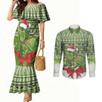 New Zealand Tuatara Christmas Couples Matching Mermaid Dress and Long Sleeve Button Shirt Maori Inspired Knitted Patterns