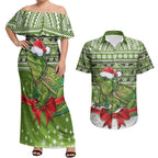 New Zealand Tuatara Christmas Couples Matching Off Shoulder Maxi Dress and Hawaiian Shirt Maori Inspired Knitted Patterns