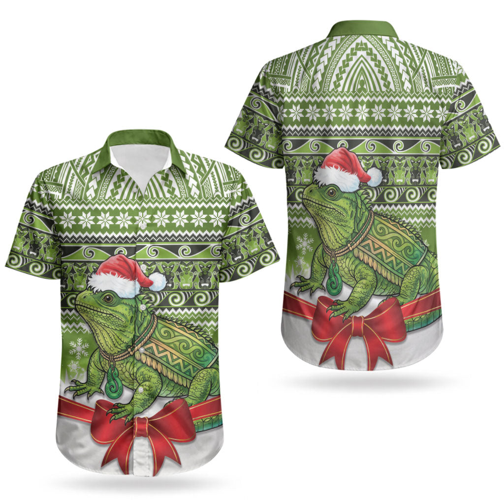 New Zealand Tuatara Christmas Couples Matching Off Shoulder Maxi Dress and Hawaiian Shirt Maori Inspired Knitted Patterns