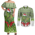New Zealand Tuatara Christmas Couples Matching Off Shoulder Maxi Dress and Long Sleeve Button Shirt Maori Inspired Knitted Patterns
