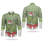 New Zealand Tuatara Christmas Couples Matching Off Shoulder Maxi Dress and Long Sleeve Button Shirt Maori Inspired Knitted Patterns