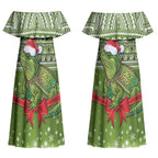 New Zealand Tuatara Christmas Couples Matching Off Shoulder Maxi Dress and Long Sleeve Button Shirt Maori Inspired Knitted Patterns