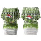 New Zealand Tuatara Christmas Couples Matching Off Shoulder Short Dress and Long Sleeve Button Shirt Maori Inspired Knitted Patterns