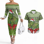 New Zealand Tuatara Christmas Couples Matching Off The Shoulder Long Sleeve Dress and Hawaiian Shirt Maori Inspired Knitted Patterns