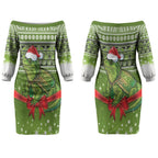New Zealand Tuatara Christmas Couples Matching Off The Shoulder Long Sleeve Dress and Long Sleeve Button Shirt Maori Inspired Knitted Patterns