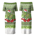 New Zealand Tuatara Christmas Couples Matching Puletasi and Hawaiian Shirt Maori Inspired Knitted Patterns