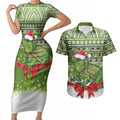 New Zealand Tuatara Christmas Couples Matching Short Sleeve Bodycon Dress and Hawaiian Shirt Maori Inspired Knitted Patterns
