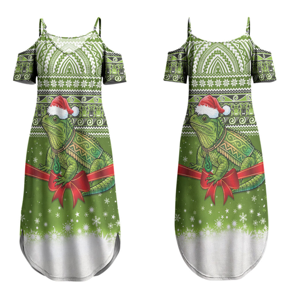 New Zealand Tuatara Christmas Couples Matching Summer Maxi Dress and Hawaiian Shirt Maori Inspired Knitted Patterns