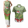 New Zealand Tuatara Christmas Couples Matching Tank Maxi Dress and Hawaiian Shirt Maori Inspired Knitted Patterns