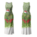 New Zealand Tuatara Christmas Couples Matching Tank Maxi Dress and Long Sleeve Button Shirt Maori Inspired Knitted Patterns